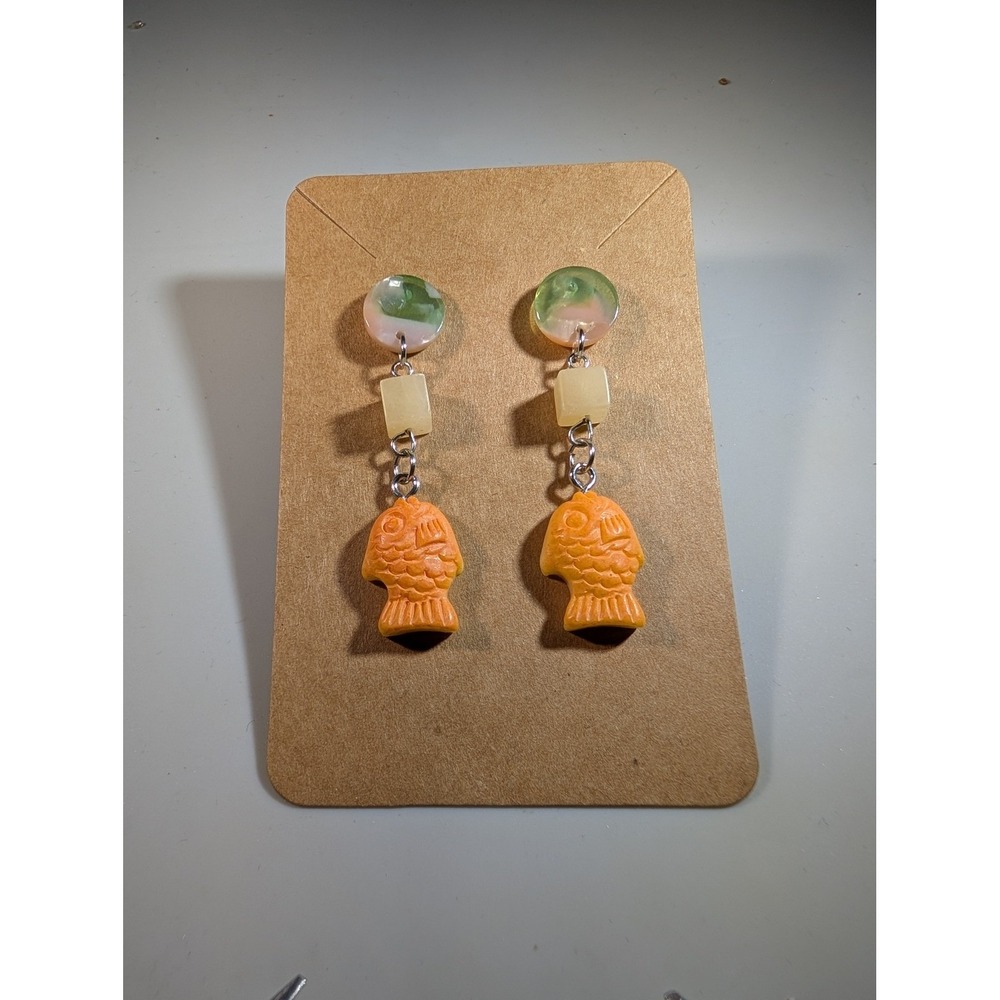 Handmade Taiyaki Fish Drop Earrings Orange Japanese Food Dangle Jewelry NEW